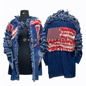 Upcycled Denim Duster Coat • Stars & Stripes • Americana